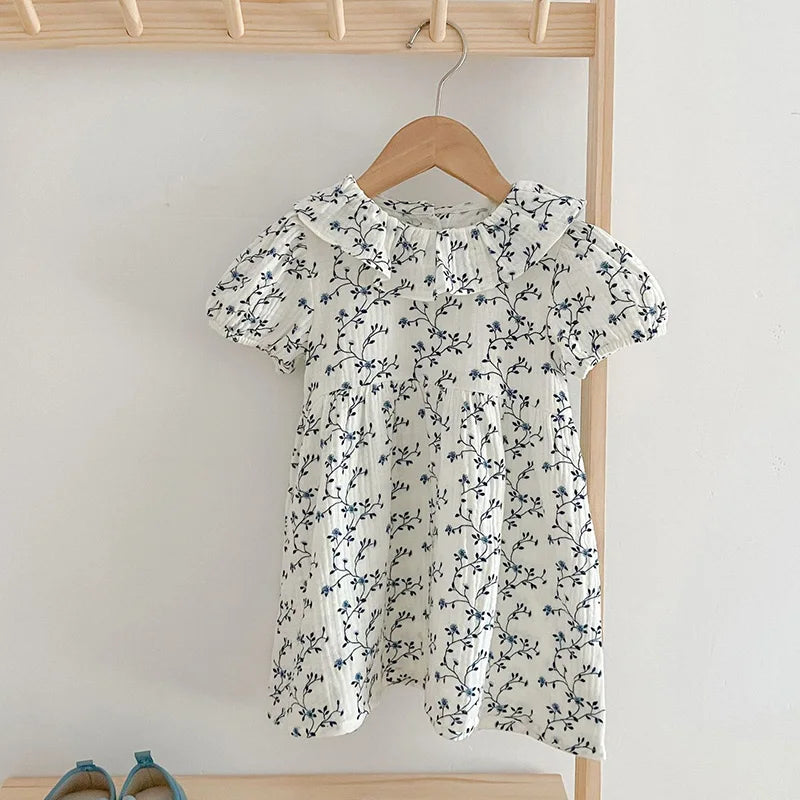 New Summer 2-6Yrs Baby Girls Princess Dress Short Sleeved Cotton Floral Printing Kids Party Dresses Children Clothing kids girls  toddlers
