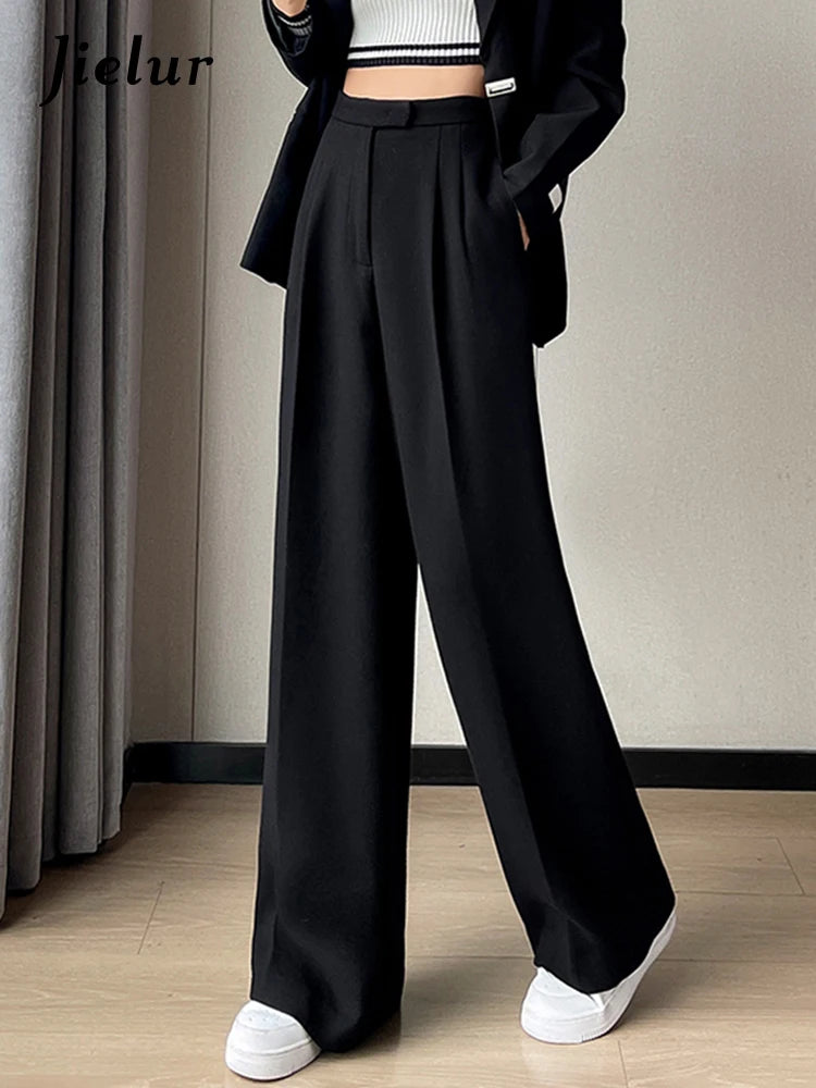 Autumn Slim High Waist Straight Women's Pants Casual Solid Color Loose Chic Female Wide Leg Pants Fashion