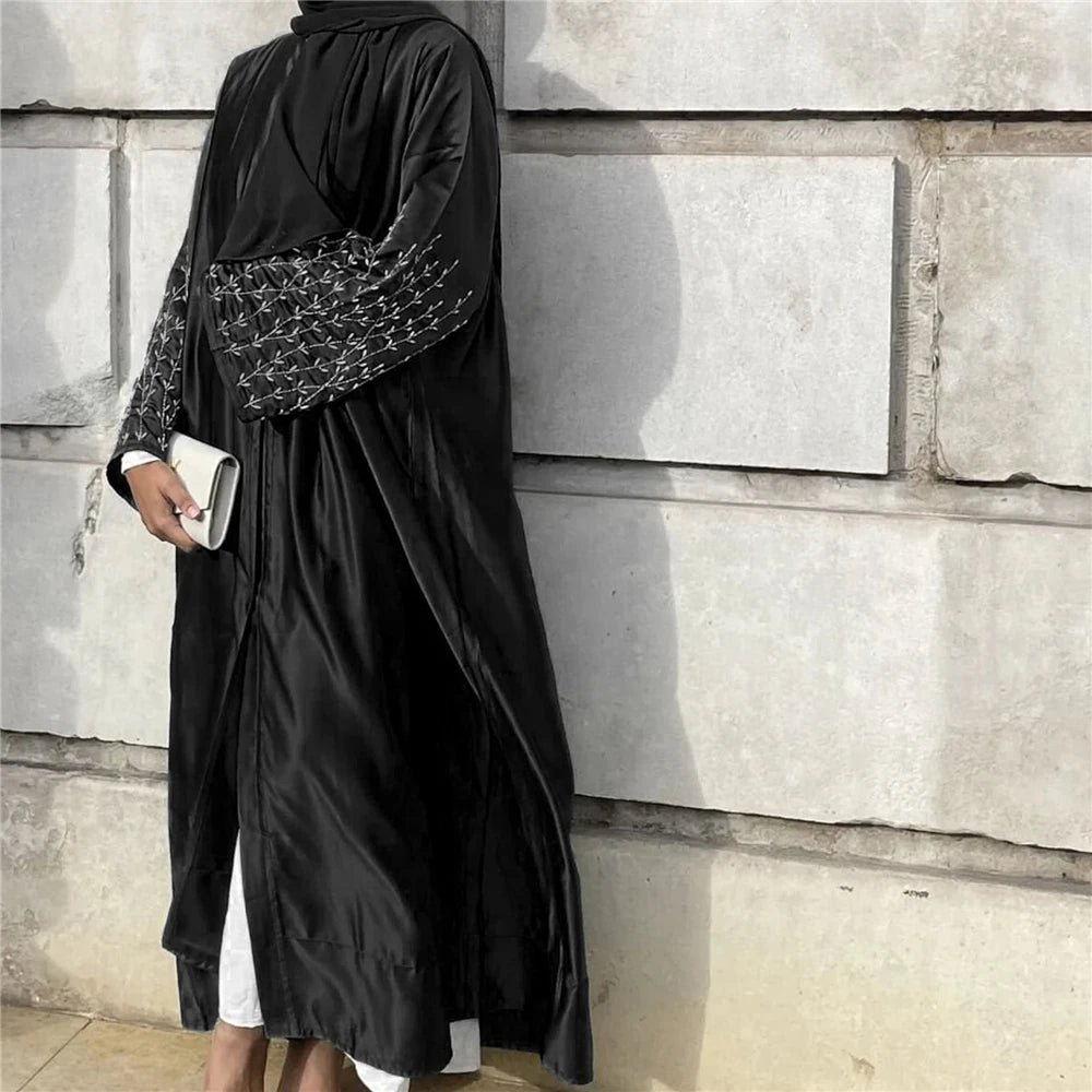 Open Abayas for Elegant Women Beads Cardigan Maxi Dress Dubai Kaftan Turkey Arab Islamic Robe Party Ramadan Kimono Kaftan Caftan
