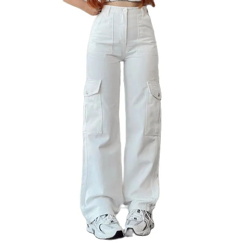 Straight Cargo Pants Women High Waist Baggy Trousers Wide Leg Casual Slim Vintage Streetwear Pocket Fashion Casual Pants