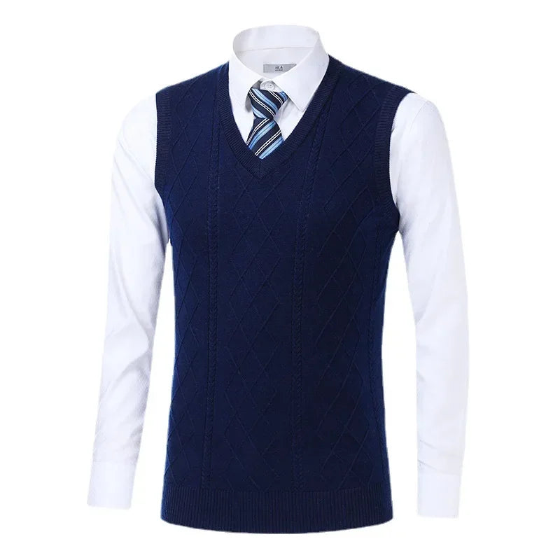 New Style Wool Knitted Vest Men's  Solid Color Casual Knitted Vest Pullover Sweater