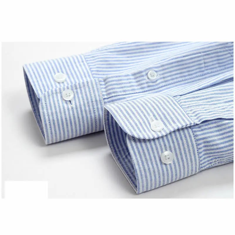 100% Cotton Oxford Shirt Men's Long Sleeve Striped Plaid Casual Shirts Korean Clothes High Quality Business Dress Shirt Grey