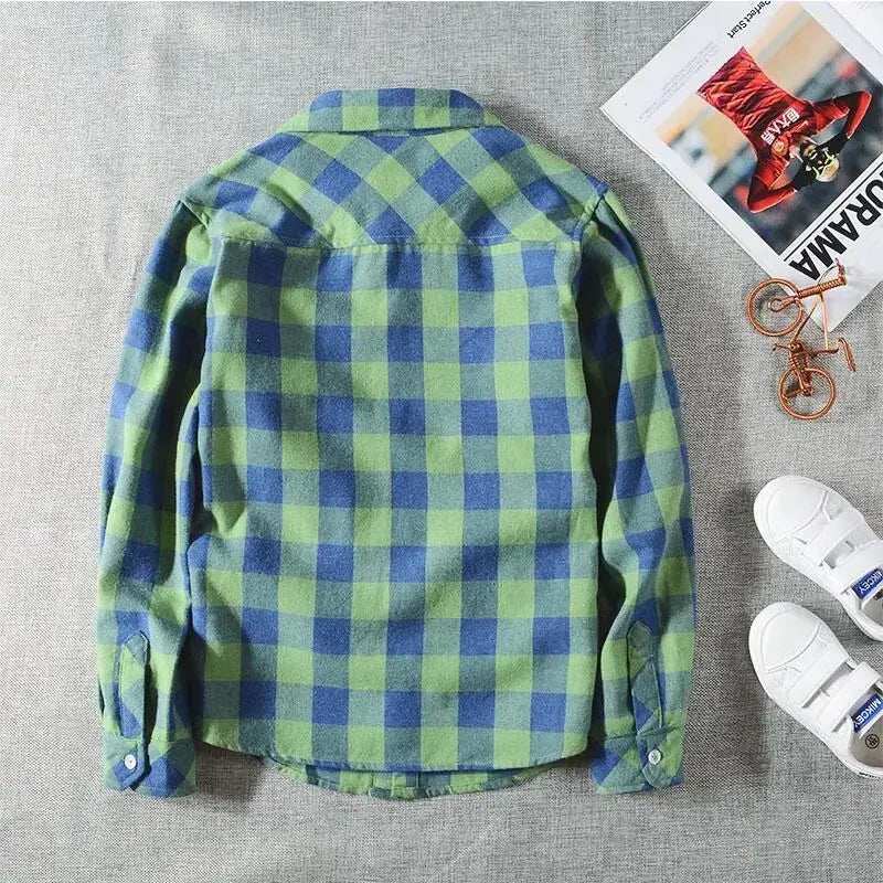 Boys Shirts Spring Autumn Boys Long Sleeve Shirts Cotton Summer Thin Check Coat Children's Tops Teenage Boys Shirt kids