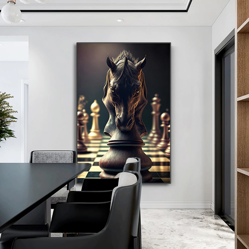Nordic Chess Checkmate Canvas Poster and Print Painting Abstract Wall Art Pictures for Modern Living Room Office Interior Decor