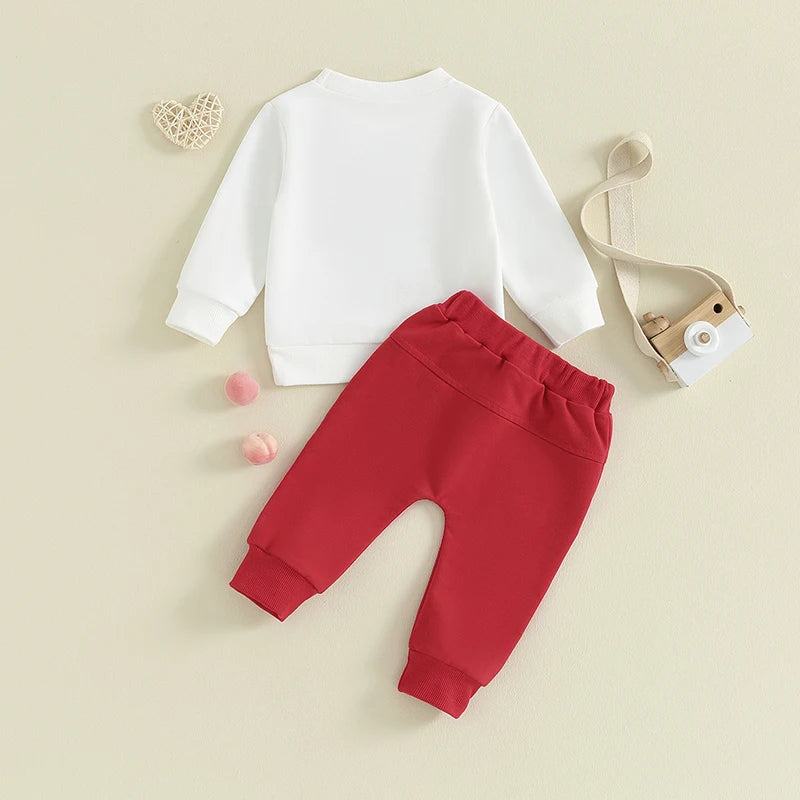 Infant Baby Boy Valentine's Day Outfits Long Sleeve Shirts Letter Print Sweatshirt with Red Pants Set0-3Y