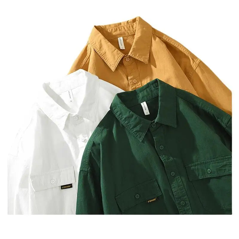 Men's Cotton 100% Pockets Business Casual Shirts For Men Outdoor Slim Fit Clothes Tops