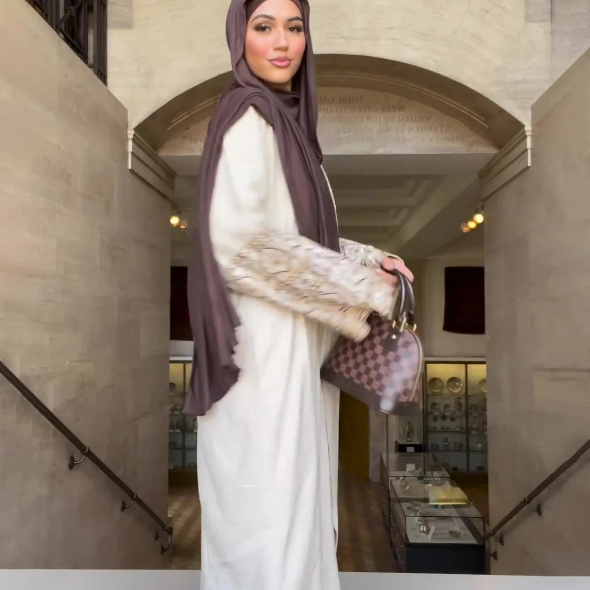 Muslim Abaya for Women New Print Bohemian Style Bubble Sleeves Loose Cotton and Hemp Long Skirt for Women