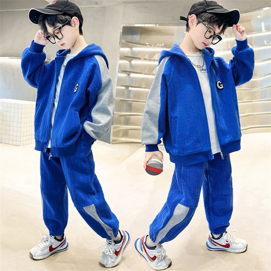 Spring Autumn Children Casual Clothes Suit big Boys Zipper Jacket + Pants 2pcs/sets Kids Toddler Suit Teen Tracksuits