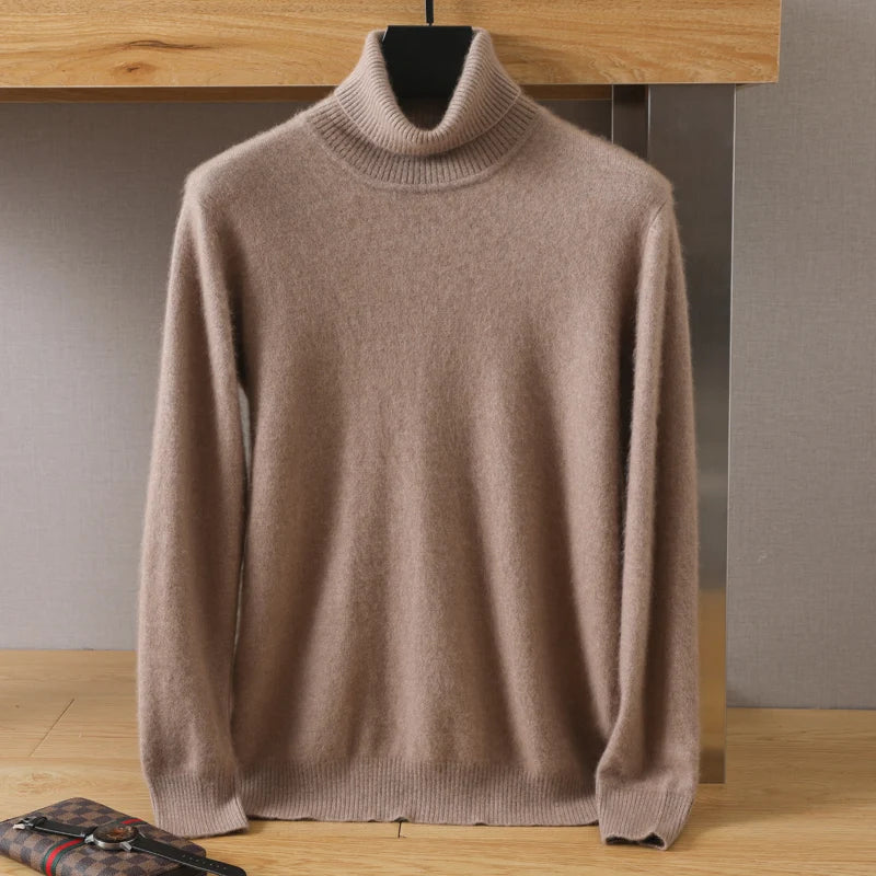 Men's Turtleneck 100% Mink Cashmere Sweater Men Autumn and Winter Loose Knitted Sweater Keep Warm Top Men Jumper