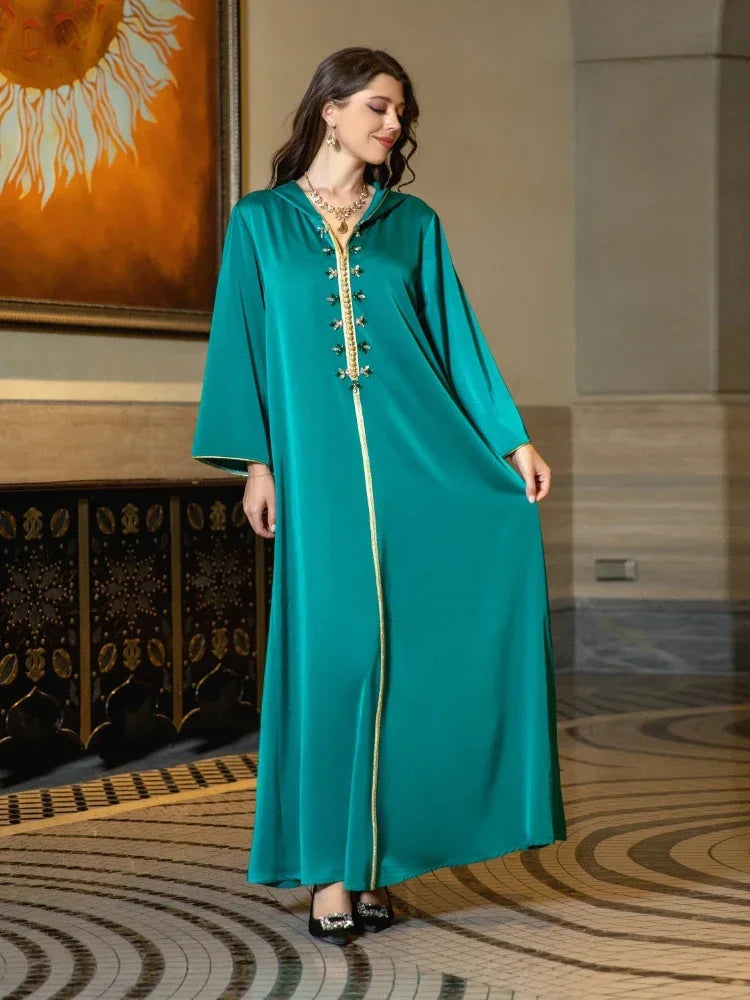 Eid Muslim Dress for Women Abaya Hooded Diamond Jalabiya Morocco Party Dresses Dubai Abayas Kaftan Islam Vestidos Arab Long Robe