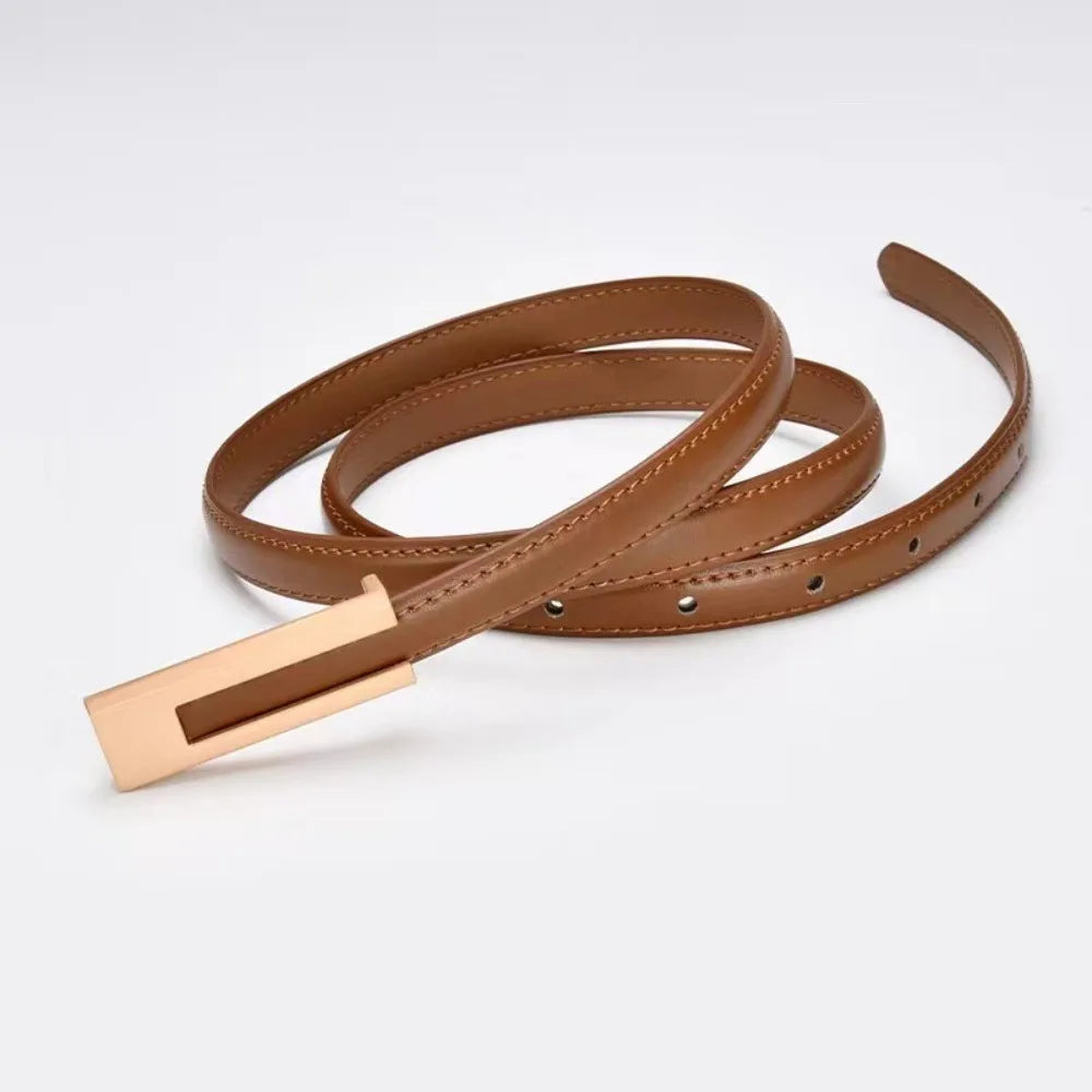 Waist Belt Simple Alloy Buckle Thin Dress Coat Decorative Waistband Pu Leather Skinny Waist Straps Women