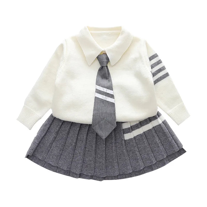 Autumn Sets Baby Girl Clothes School Uniform Children Costume Kids Suit Preppy Striped Sweater Skirt Clothes for Girl 1-8 Years