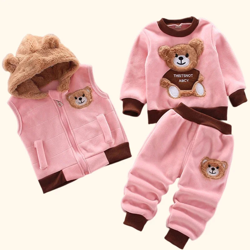 Children Clothing 3Pcs Set Thicken Warm Hooded Outwear Children Sets Three-Piece Outfits Toddler Costume Suit Kids Clothes