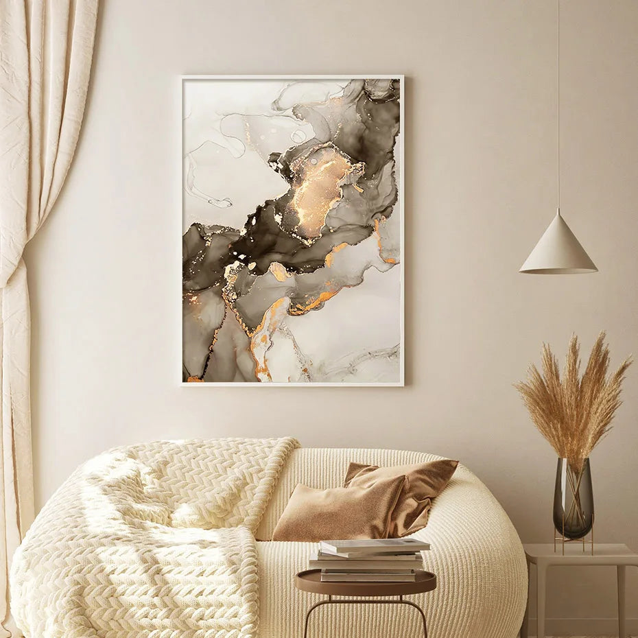 Modern Gold Beige Black Marble Abstract Posters Wall Art Canvas Painting Prints Pictures Living Room Bedroom Interior Home Decor