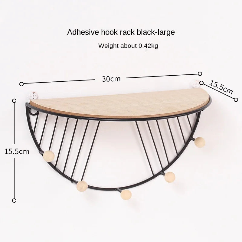Iron and wooden board Storage Rack Shelf with Hooks Hat Key Hangers Holder Wall Hook Home Decoration  Bathroom Accessories