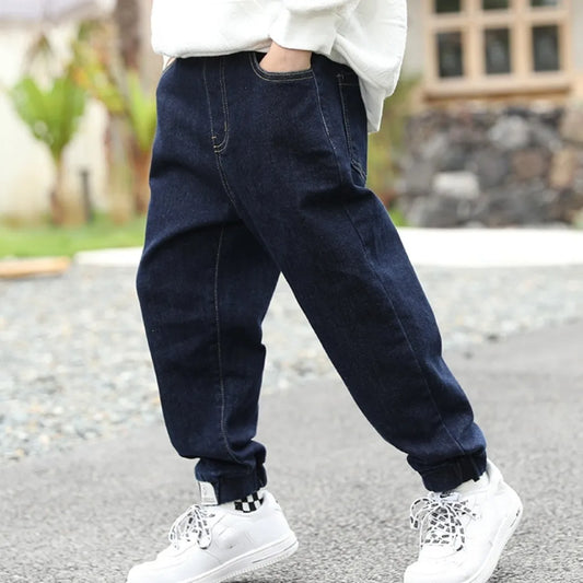 Plain Kids Blue Jeans Boys Casual Pencil Denim Trousers Pants Kids Clothes