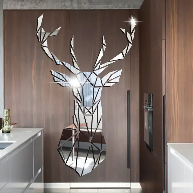 Mirror 3D Wall Stickers Nordic Style Acrylic Deer Head Mirror Sticker Decal Removable Mural for DIY Home Living Room Wall Decors