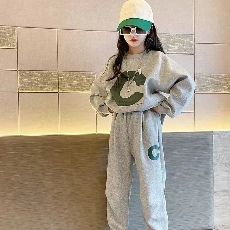 Autumn Girls' Spring Wear Sweater Set  New Medium and Big Children's Leisure Clothing Suit Girls' Fashion Kids Sports Set