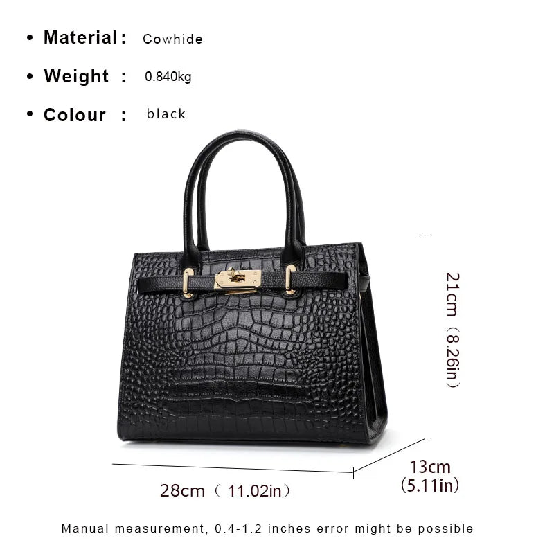 Women's Handbag Crocodile Pattern Square High end Feeling Silk Scarf Cowhide Bag