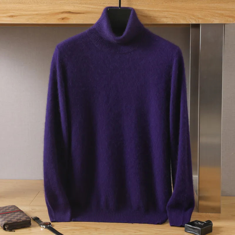 Men's Turtleneck 100% Mink Cashmere Sweater Men Autumn and Winter Loose Knitted Sweater Keep Warm Top Men Jumper
