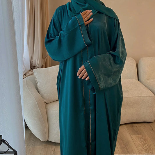 Satin Surface Edging Long Dress Turkey Arab clothing Women Kaftan Abaya Dress