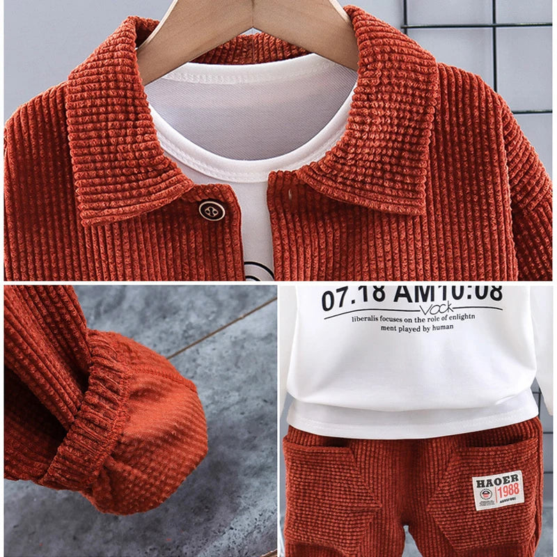 New Baby Boys Set Spring Autumn Clothing Handsome Formal Infant Gentleman Top+Coat+Pants 3 Piece Cotton Leisure Suit