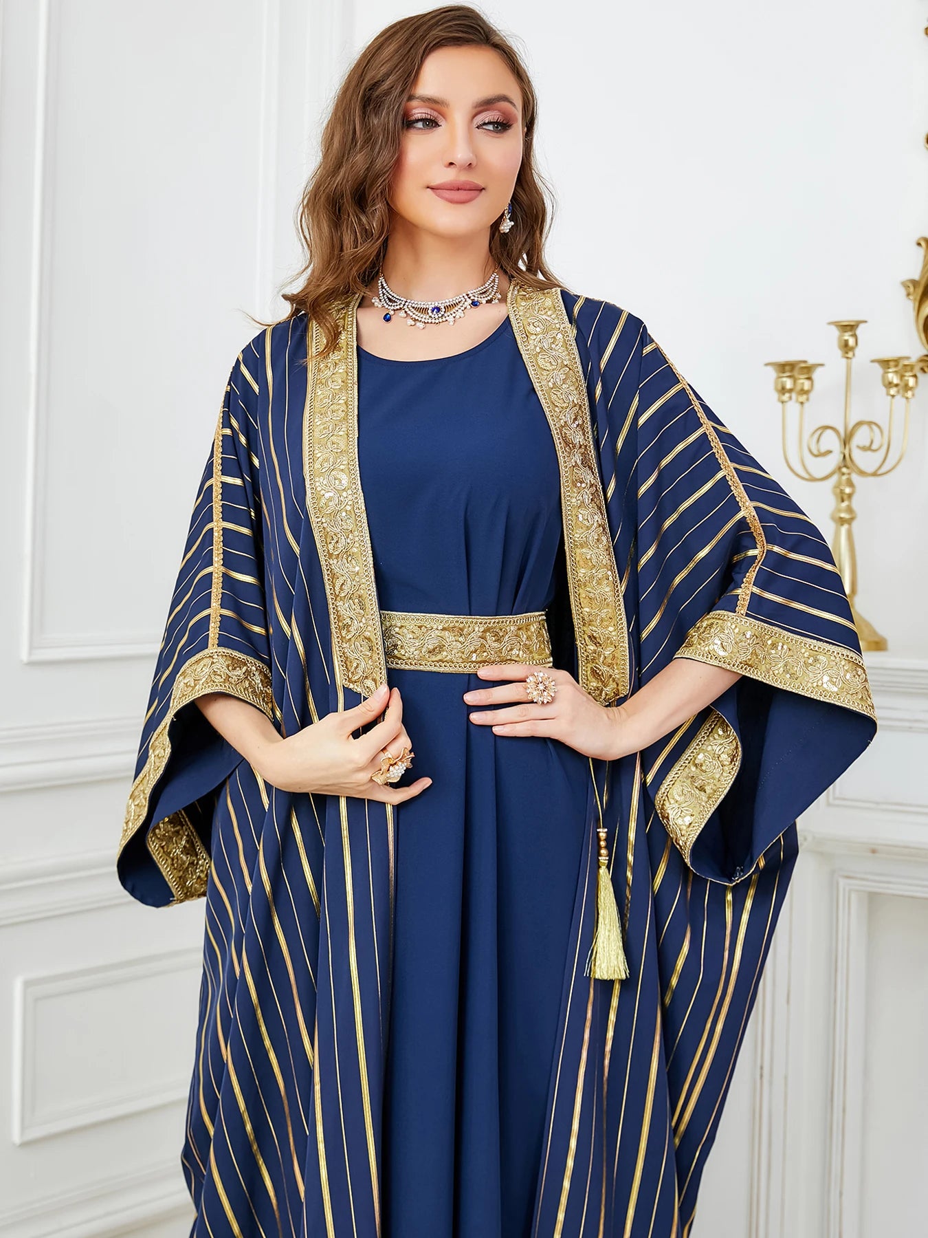 Dress for Women Abaya 2 Piece Set Half Sleeve Caftan Morocco Dubai Arab Party Long Dresses Kimono Robe