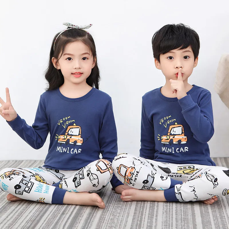 Toddler Baby Kids Unisex Casual Pajama Suit Cartoon Bear Print Long Sleeve Tops+ Pants Boys Sleepwear