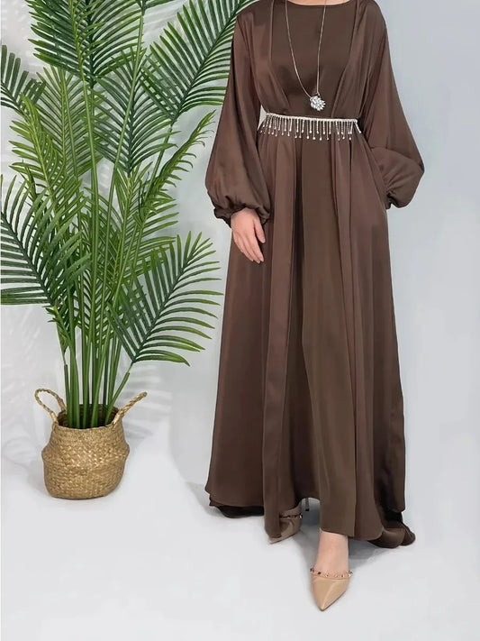 Dress Muslim Women Abaya 2 Piece Set with Inner Dress Islam Party Dresses Kaftan Robe Longue Vestidos Largo