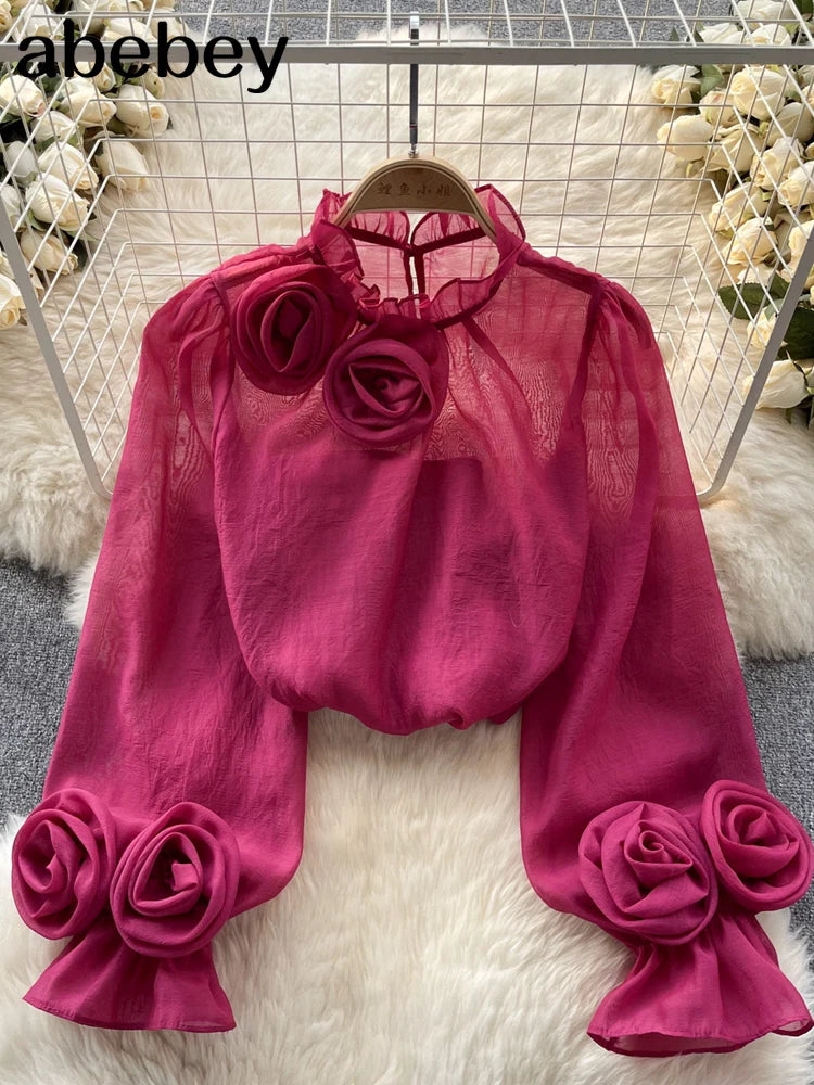Ruffle Chiffon Blouse Summer Women Lantern Sleeve Fashion Loose Vacation Ladies Casual Chic Tops