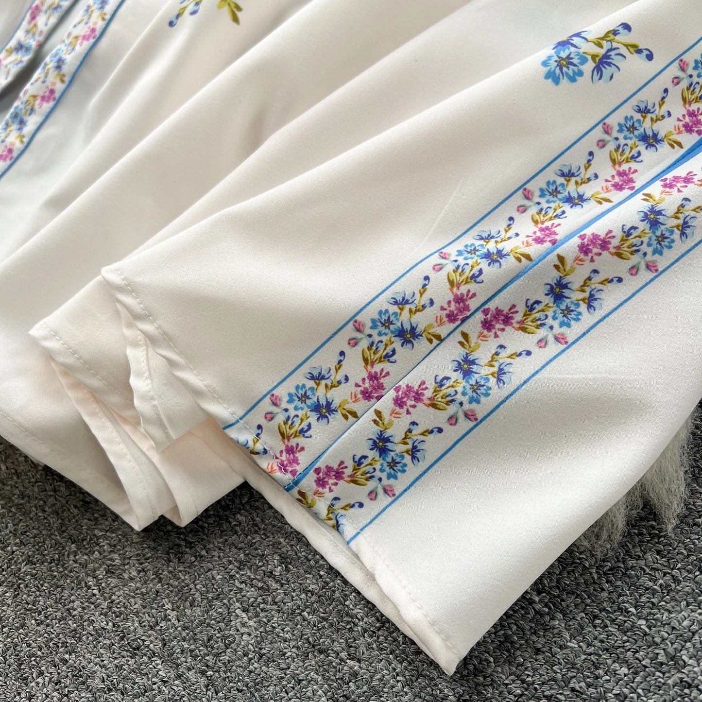 Court Style Spring Women Clothing Print Slim-Fit Long Dress Single-Breasted Puffy Sleeves Office Maxi Dress