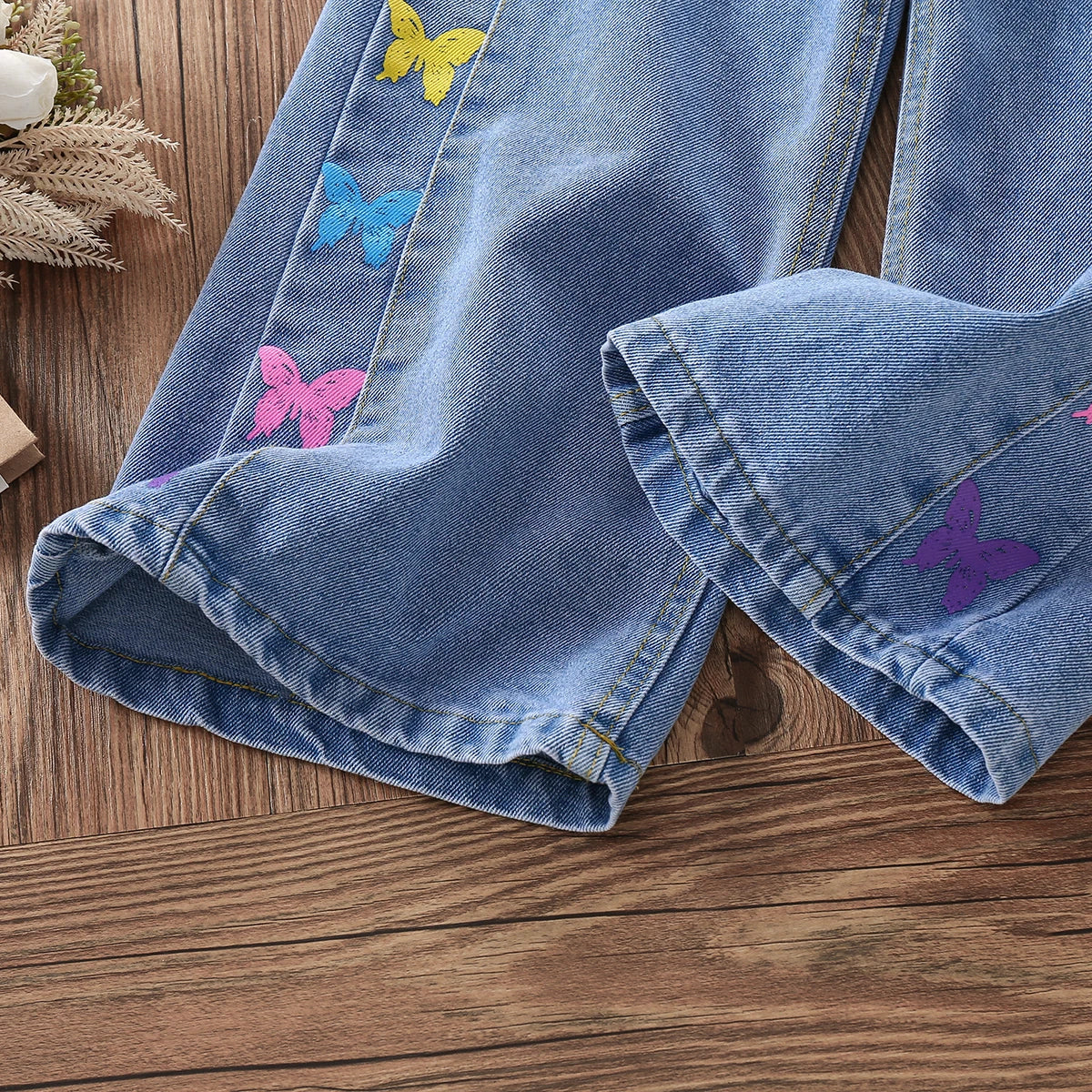 Pants for Girls Jeans Teenagers Children Clothing Butterfly Print Trousers Spring Autumn Baby Kids Clothes Jeans