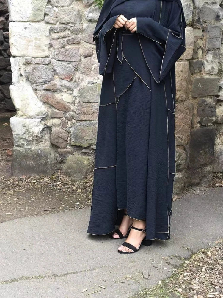 Muslim Sets 3 Piece Abaya Set Matching Outfit Open Abayas for Women Jilbab Hijab Dress + Wrap Skirt Islam Clothes