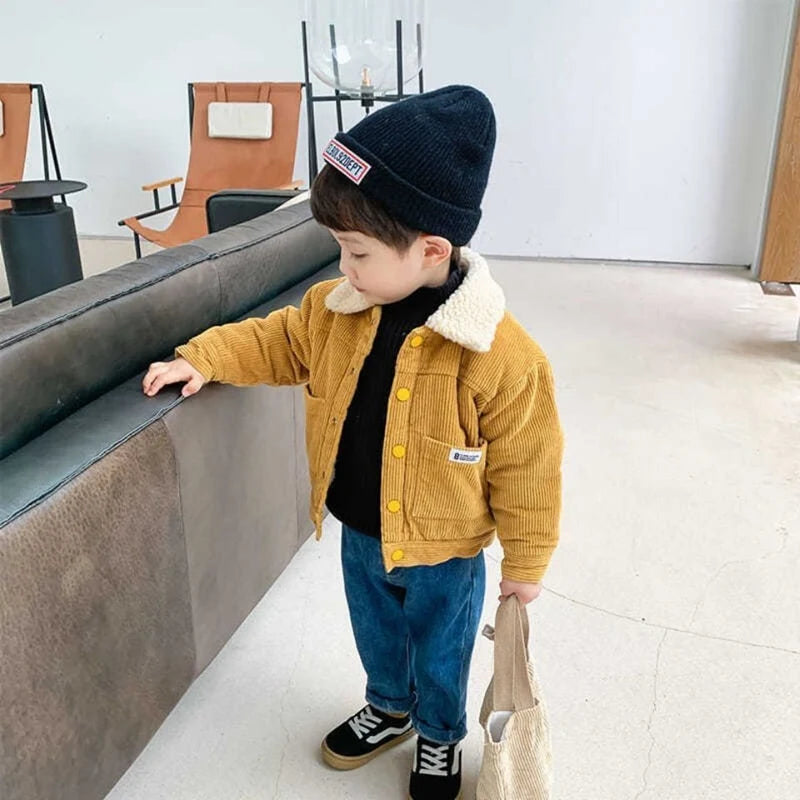 Boys Coat Jacket Outwear Tops Cotton Corduroy Thicken Plus Velvet Winter Autumn Plus Size Overcoat Children's Clothes
