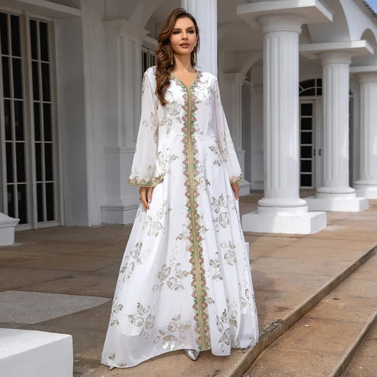 Moroccan abaya For Women Dubai Caftan Kaftan Hot Stamping Muslim Arab Dress Long Sleeped Embroiled Cardigan Dress Pajama Dress