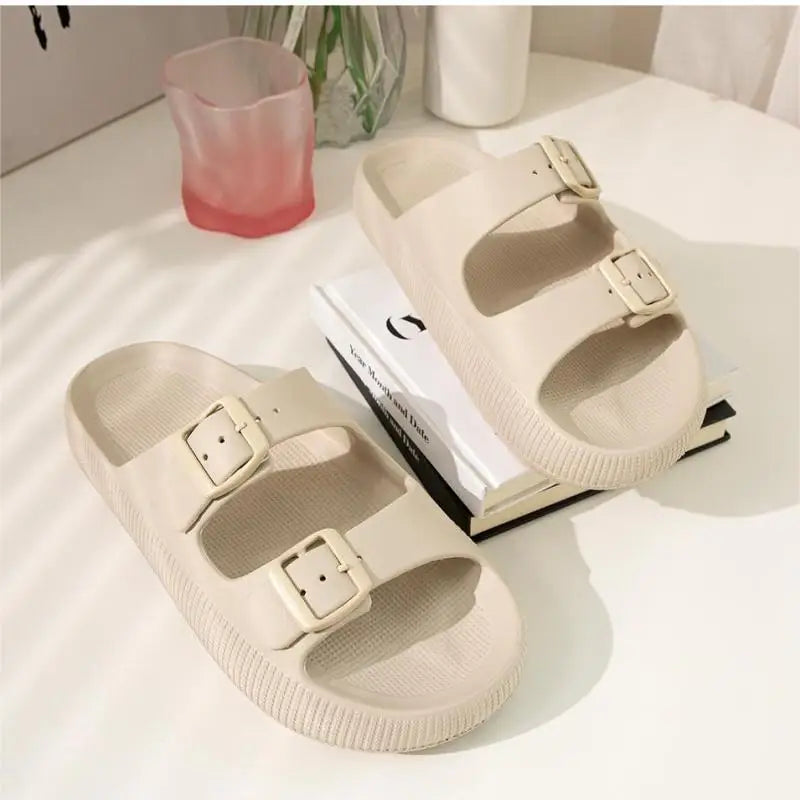 Feslishoet Women Platform Double Button Sandals Swimming Pool Gym House Shower Quickdrying Opentoed Slippers Indoor Shoes
