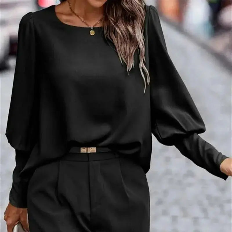 Long Sleeve O Neck Casual Women Blouse And Tops Elegant  Fall Button Clothes Solid Color Loose Shirts