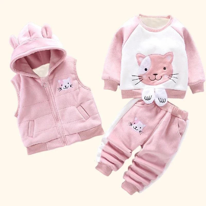 Children Clothing 3Pcs Set Thicken Warm Hooded Outwear Children Sets Three-Piece Outfits Toddler Costume Suit Kids Clothes