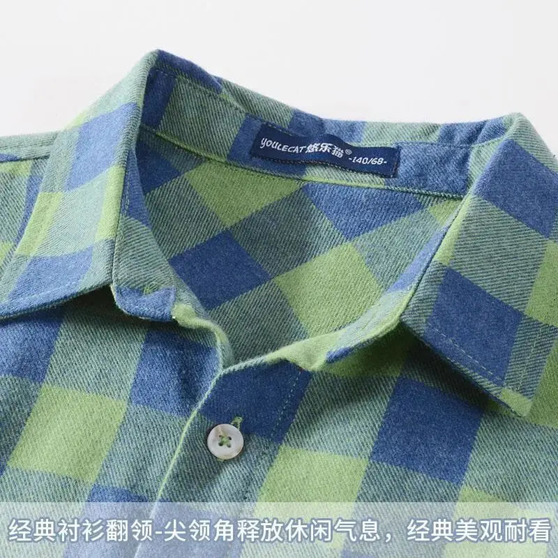 Boys Shirts Spring Autumn Boys Long Sleeve Shirts Cotton Summer Thin Check Coat Children's Tops Teenage Boys Shirt kids