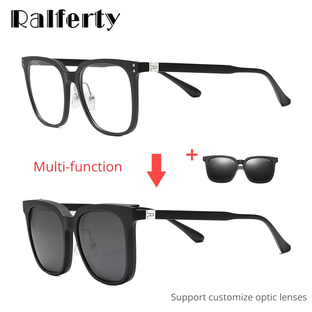 Flip Up Sunglasses Men Women Polarized UV400 Magnetic Sunglasses Clip On Glasses Square Male Big Optic Frame 0 Diopter Eyewear