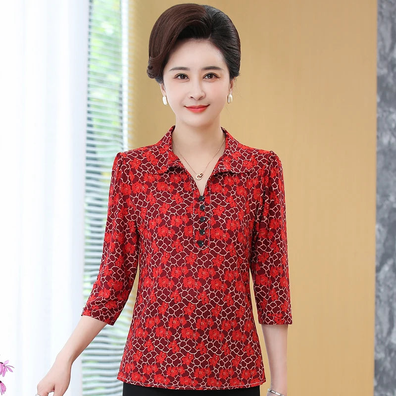 Women's Elegant Blouses Summer Casual Floral Women Shirts Turn-down Collar Long Sleeve Vintage Blouse Female Top