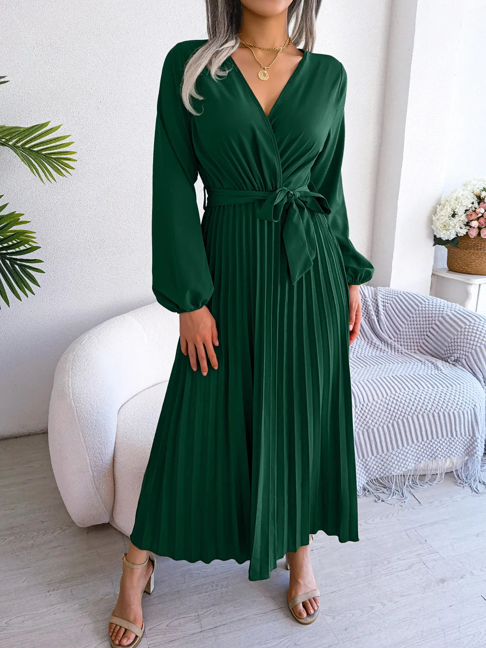 Women Spring Summer V Neck Long Dress
