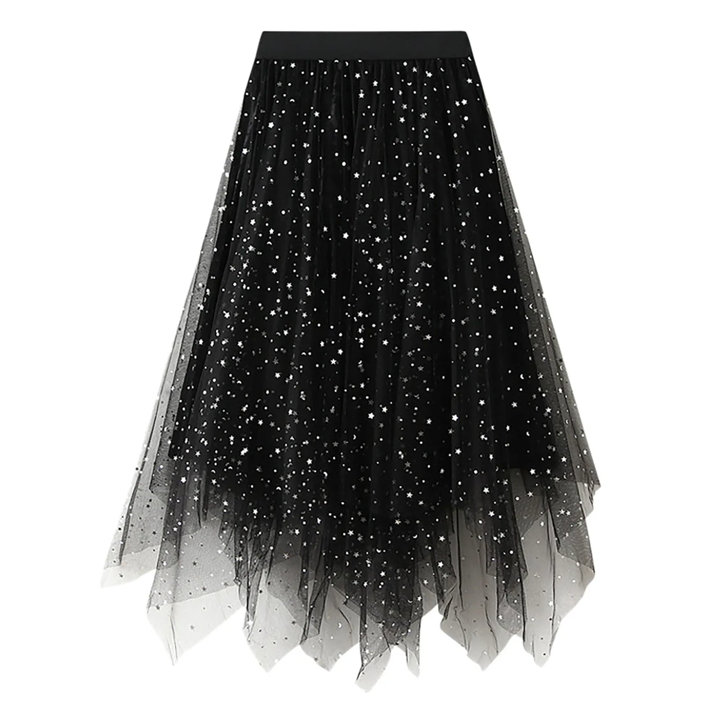 Korean Fashion Sequined Folds Mesh Skirt