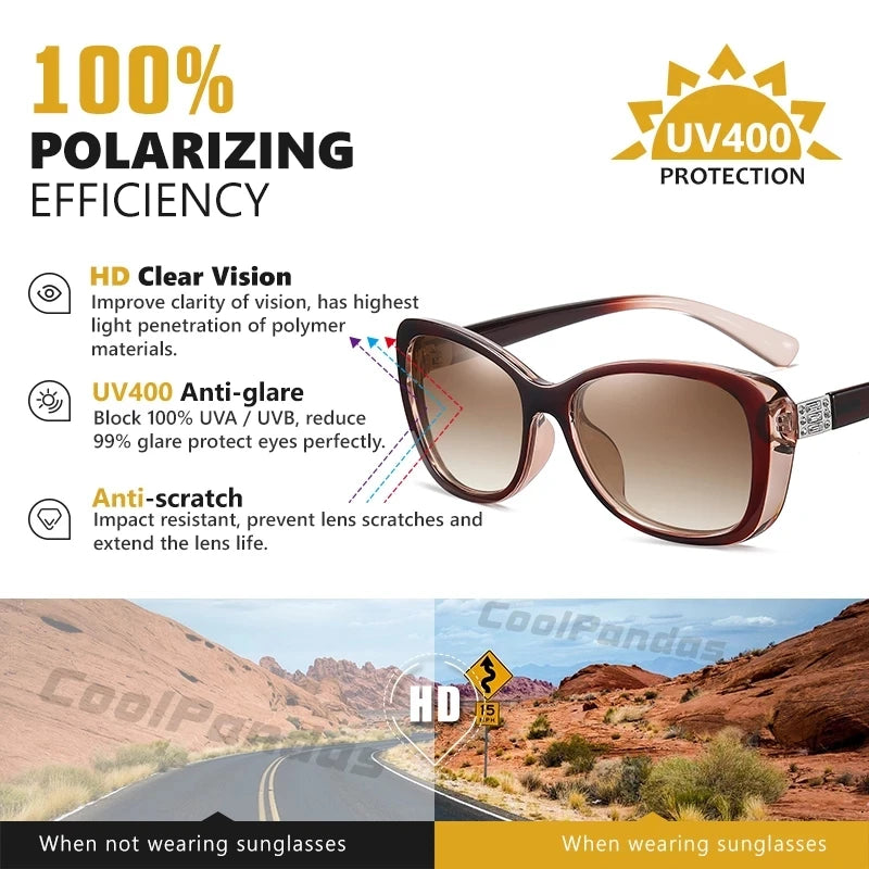 Luxury Women's Sunglasses Gradient Polarized Lens Vintage Shades Design Ladies Elegant UV400 Lunette De Soleil Femme