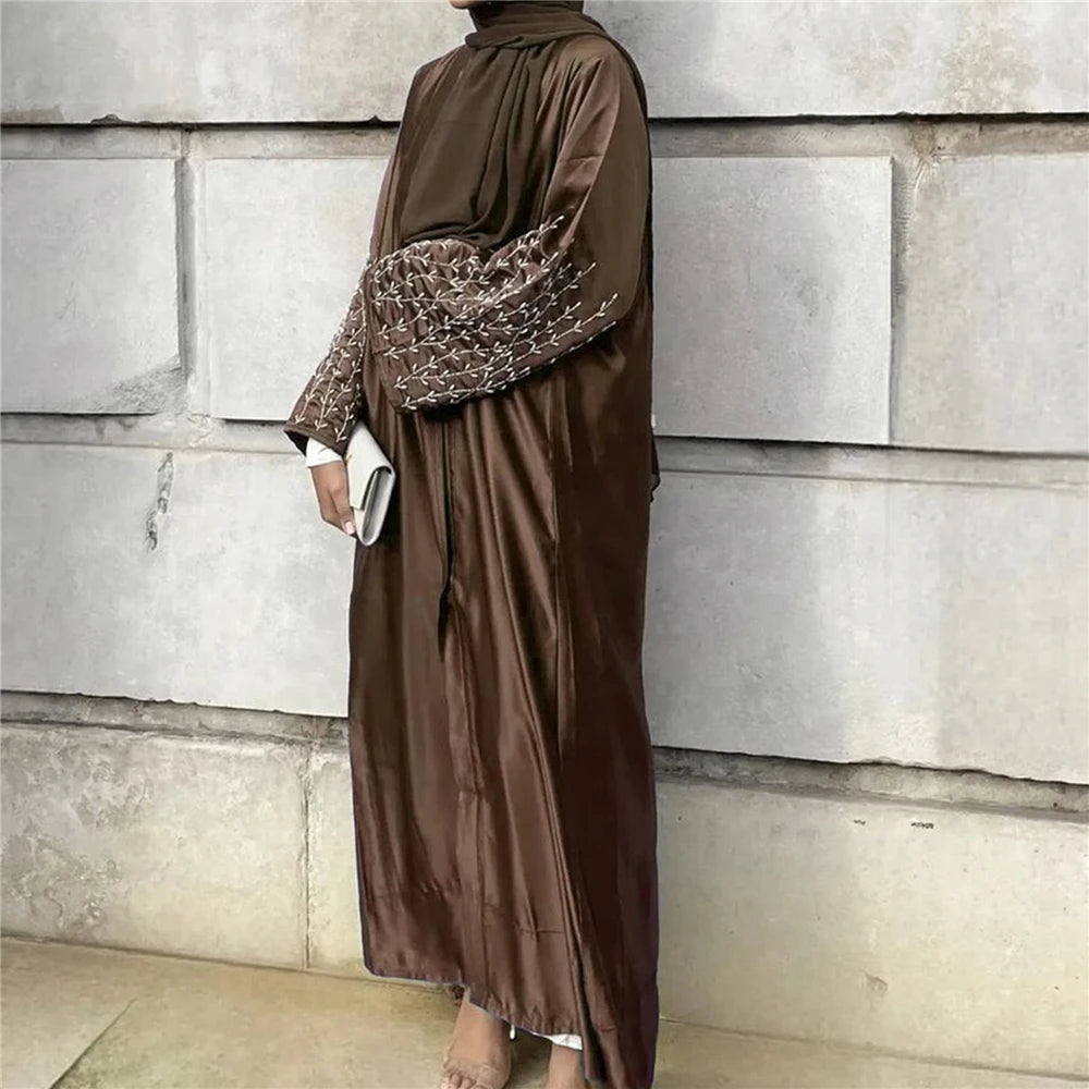 Open Abayas for Elegant Women Beads Cardigan Maxi Dress Dubai Kaftan Turkey Arab Islamic Robe Party Ramadan Kimono Kaftan Caftan