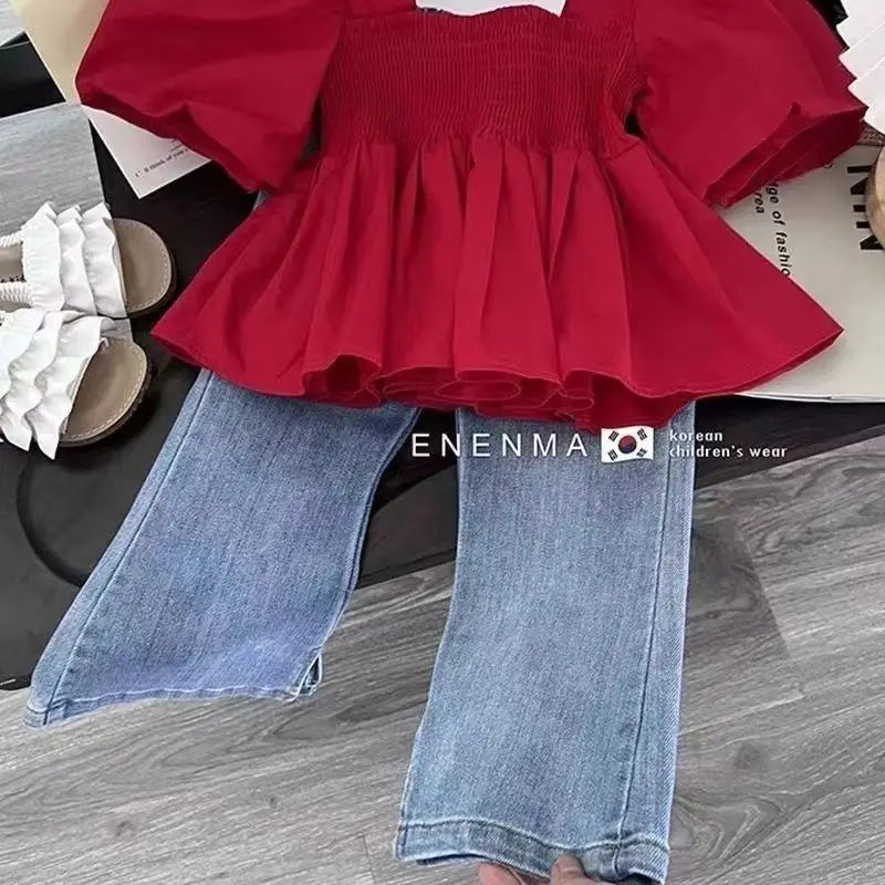 Kids Girls Summer Set New Clothing Fashionable Baby Girl Casual Top Children's Jeans Two Piece Set Kids Outfits kids girls  toddlers