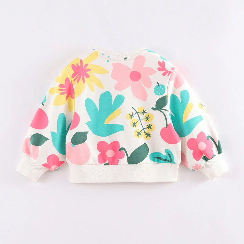 Cotton Floral Print  Spring Autumn New Children Sweatshirts Girls Casual Pullover Toddler Wear Tops Kids Clothing For 1-8Y