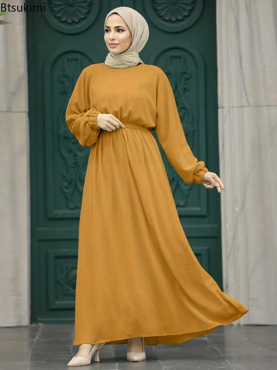 Eid Solid Color Abaya Muslim Maxi Dress for Women Dubai Turkey Kaftan Hijab Dresses Ramadan Abayas Jilbab Arab Modest Robe Femme
