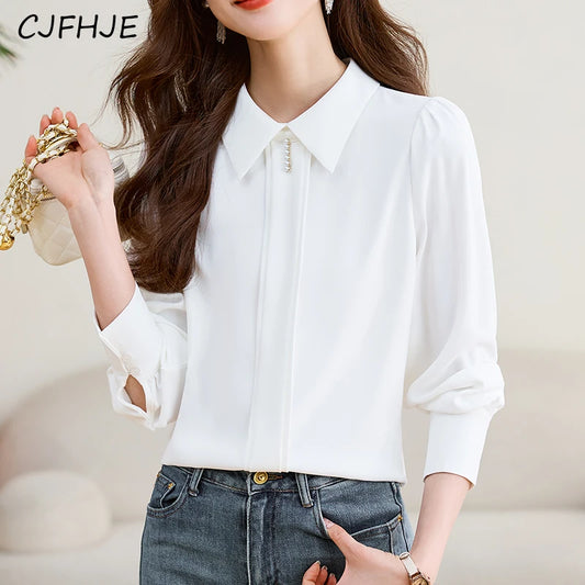 Long Sleeve White Chiffon Shirts Women New Spring Fall Korean Satin Blouse