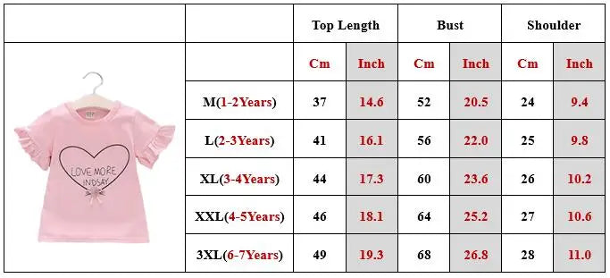 Girl T-shirt Flare Short Sleeve Tee Tops Heart Print Kid Girl Clothes Sweet Pullover Casual Children Infant Outfit T Shirt A836